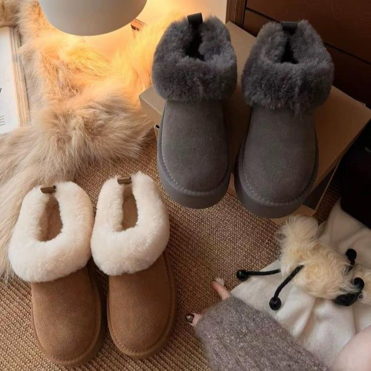 增桑坡塔茨厚底雪地靴毛一体高保暖厚脚底勒毛毛鞋女款皮一蹬