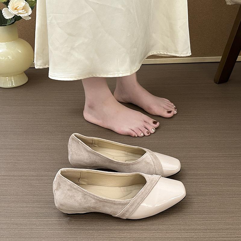 通法式小香单鞋女风20季晚25年秋绒面拼接晚鞋勤温柔鞋玛丽珍单鞋