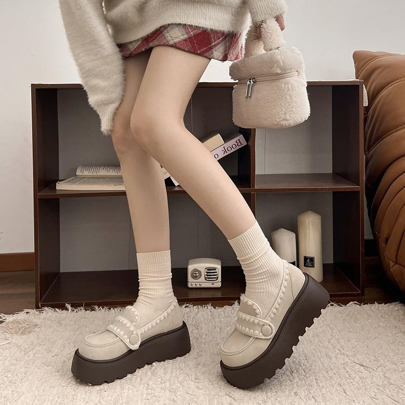 英风增高厚伦底款小皮鞋女新秋冬百搭古加脚绒一蹬百搭乐复福棉鞋