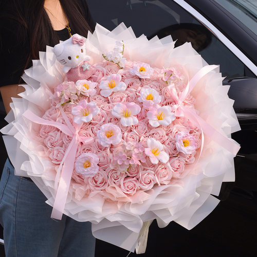 多巴胺HelloKitty永生花仿真香皂肥皂花抱抱桶送女友闺蜜生日礼物