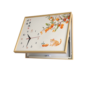 新中式电表箱装饰画带钟表配电箱遮挡电源开关盒盖板字画免打孔