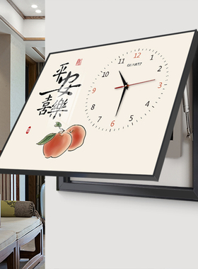 新中式电表箱装饰画 画免打孔带钟表客厅电闸箱开 关盒饭厅挂画