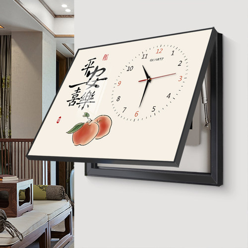 新中式电表箱装饰画免打孔带钟表