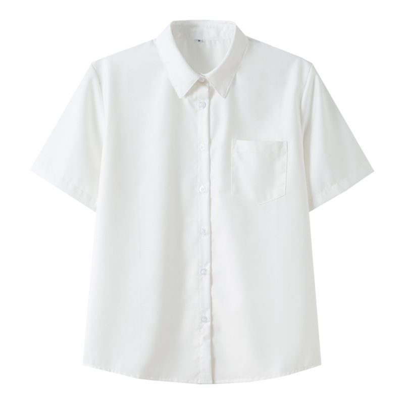 现货JK衬衫制服方尖领短袖上衣女装学院风 班校服女衬衫白色工作