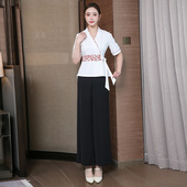 荟延美容院养生馆套装 足浴足疗技师工衣美容师工作服女印花两件套