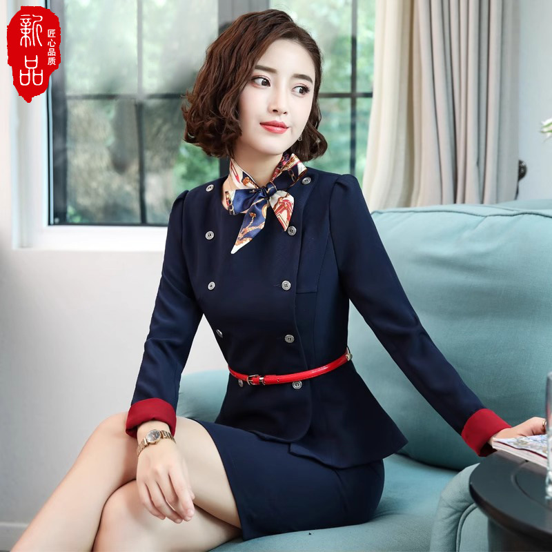 职业女套装秋冬季修身显瘦售楼珠宝酒店工装空姐制服美容师工作服