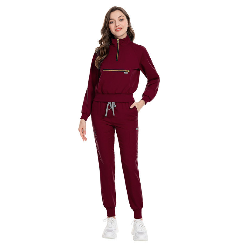套装医院刷手服弹力护士洗手衣亚马逊休闲慢跑手术服男女分体长袖
