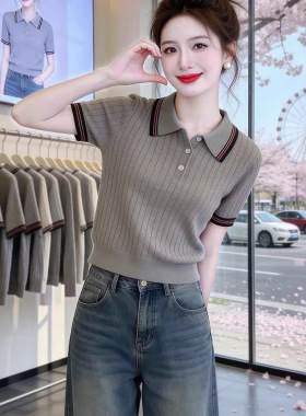 polo领减龄撞色条纹洋气短袖T恤女夏季2026新款修身显瘦百搭上衣