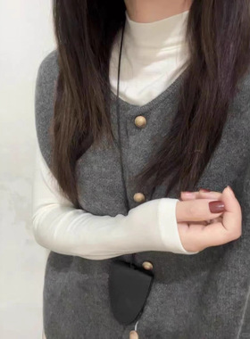 高级灰色针织开衫马甲背心女春秋冬百搭圆领毛衣无袖坎肩叠穿马夹