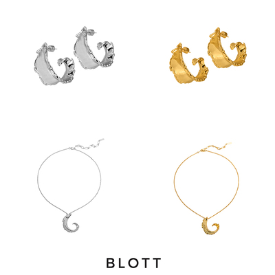 BLOTT 卷曲叶子大小耳环金银项链