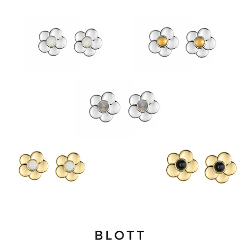 BLOTT 盛夏系列 月光石 贝母 黑曜石 黄水晶 小花耳钉