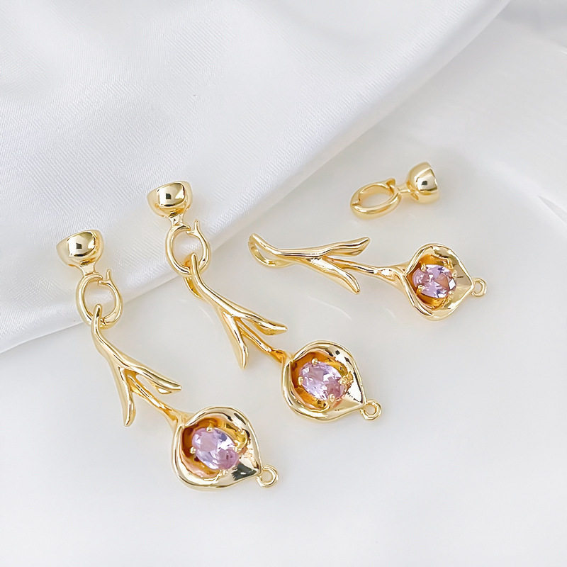 14k铜包金保色镶锆水仙花珍珠扣连接扣DIY手链项链珍珠串珠配件