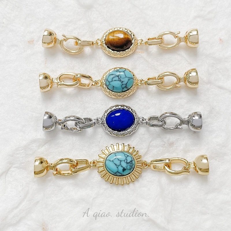 18k铜包金保色天然石宝石珍珠连接扣diy手链项链串珠饰品珍珠扣