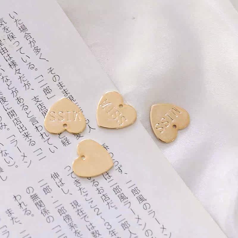diy手工配件14K包金保色Miss刻字爱心吊坠光面桃心形耳环饰品挂件