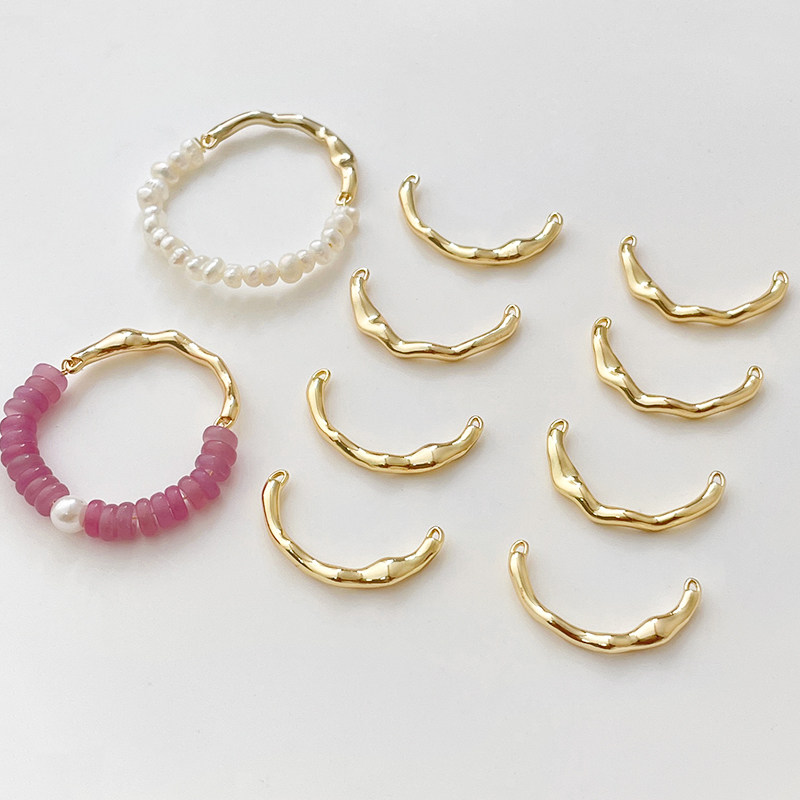 18k真金电镀保色手工串珠diy半圈树枝戒指珍珠双吊材料手作配件