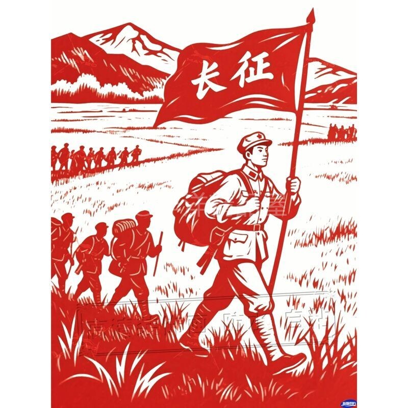 红军长征手工作品 国庆节手工diy红色爱国主题塑料剪纸窗花贴纸