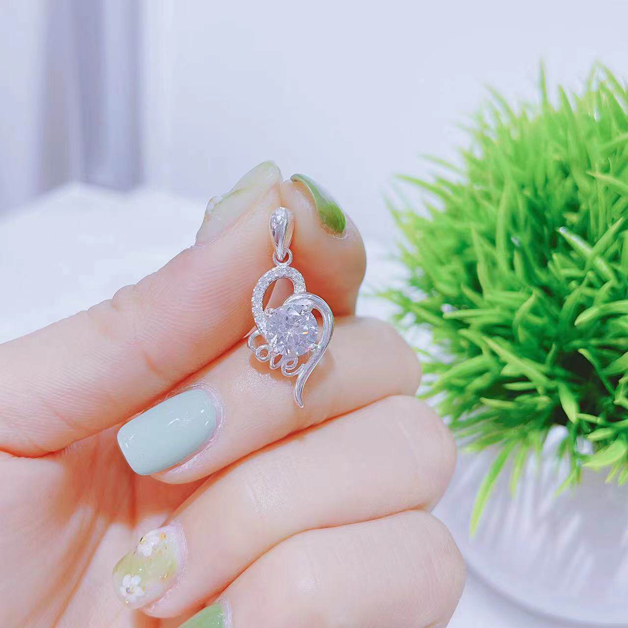 新款足银999六芒星心形单吊坠女