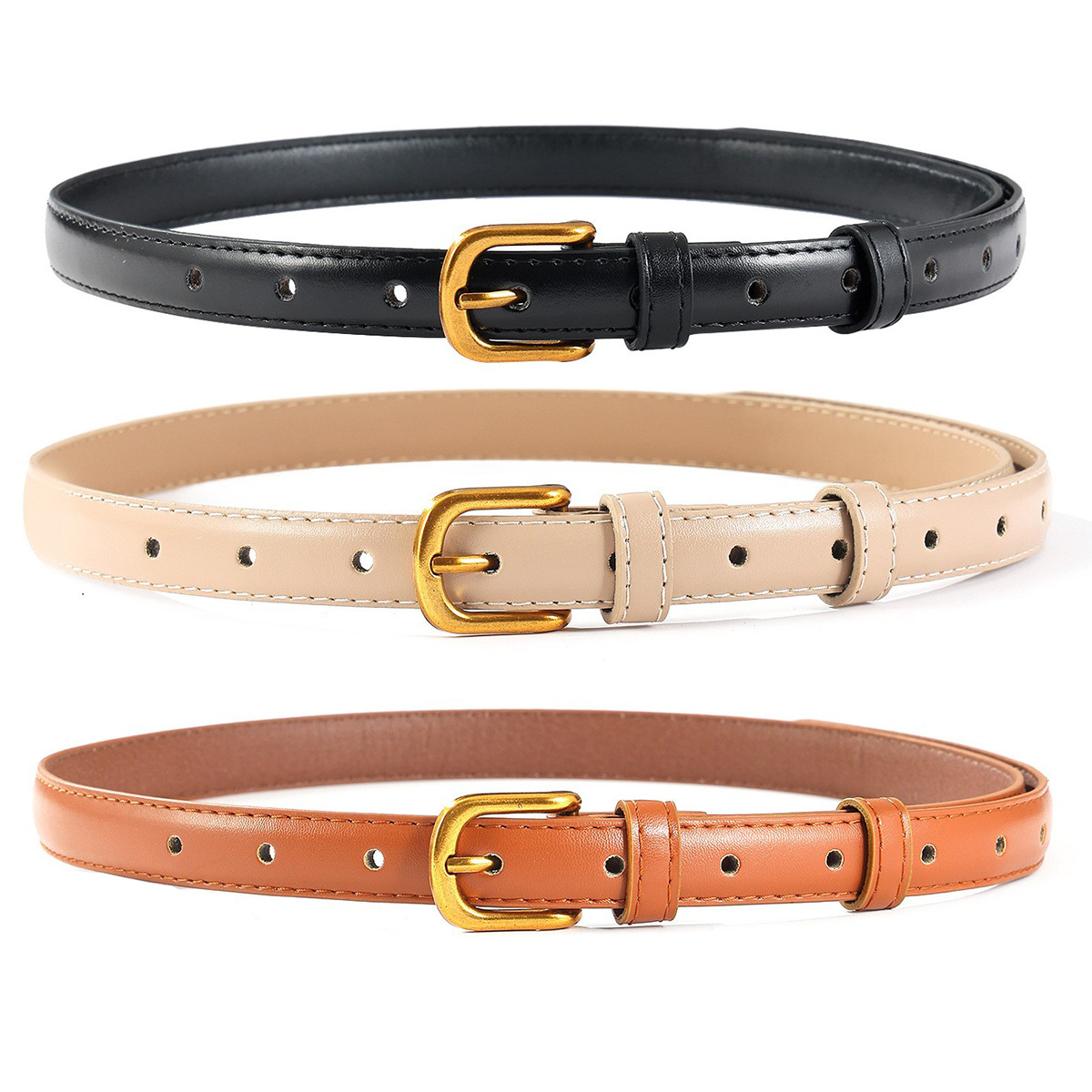 进口复古时尚女款小皮带潮流百搭细皮带牛仔休闲裤修身简约女士腰