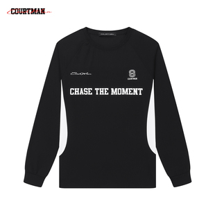 COURTMAN野球帝速干吸湿运动拼接长袖 T恤 国潮宽松户外休闲情侣装