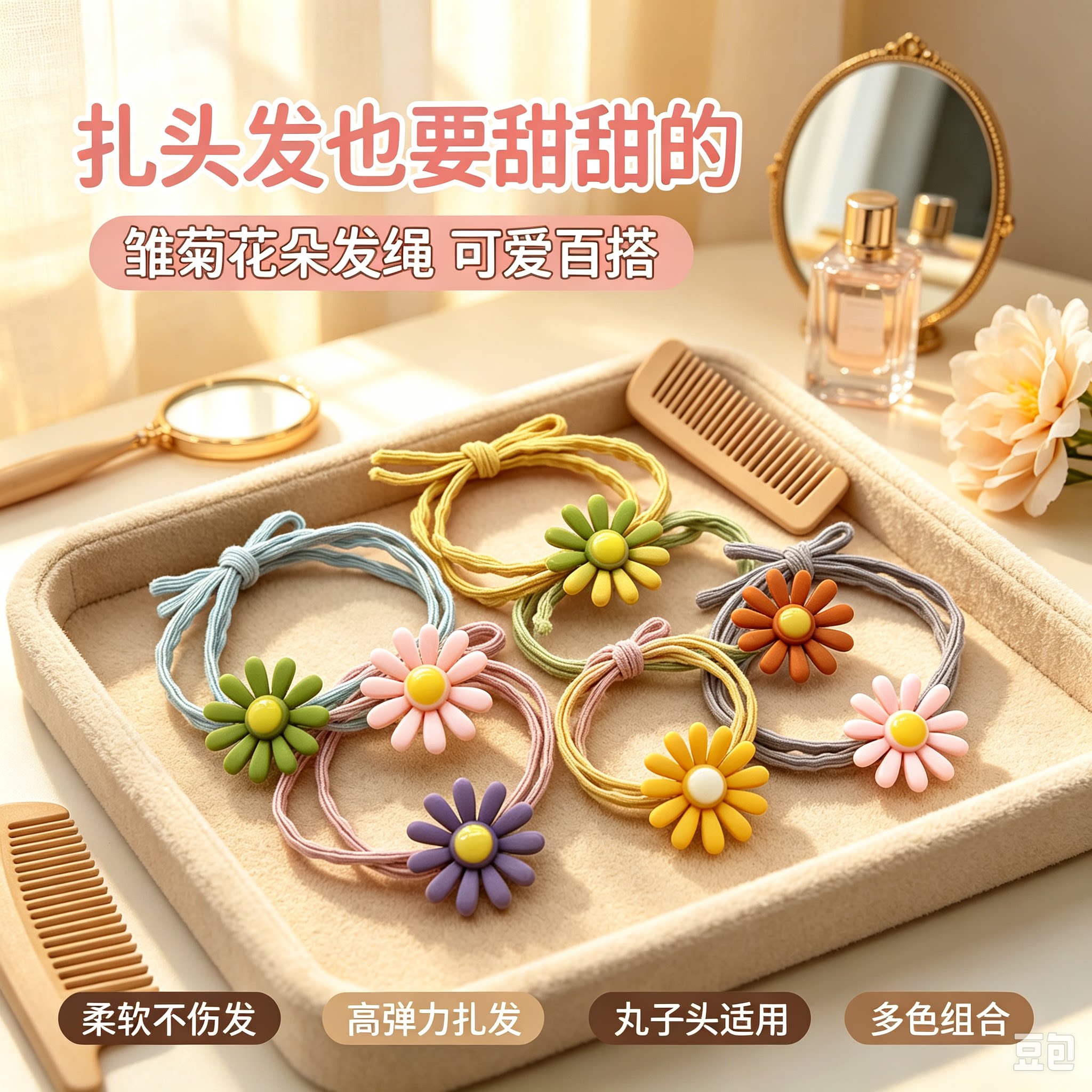 新款泫雅风小花雏菊头绳发饰网红爆款皮筋皮套韩式高弹力发圈发绳