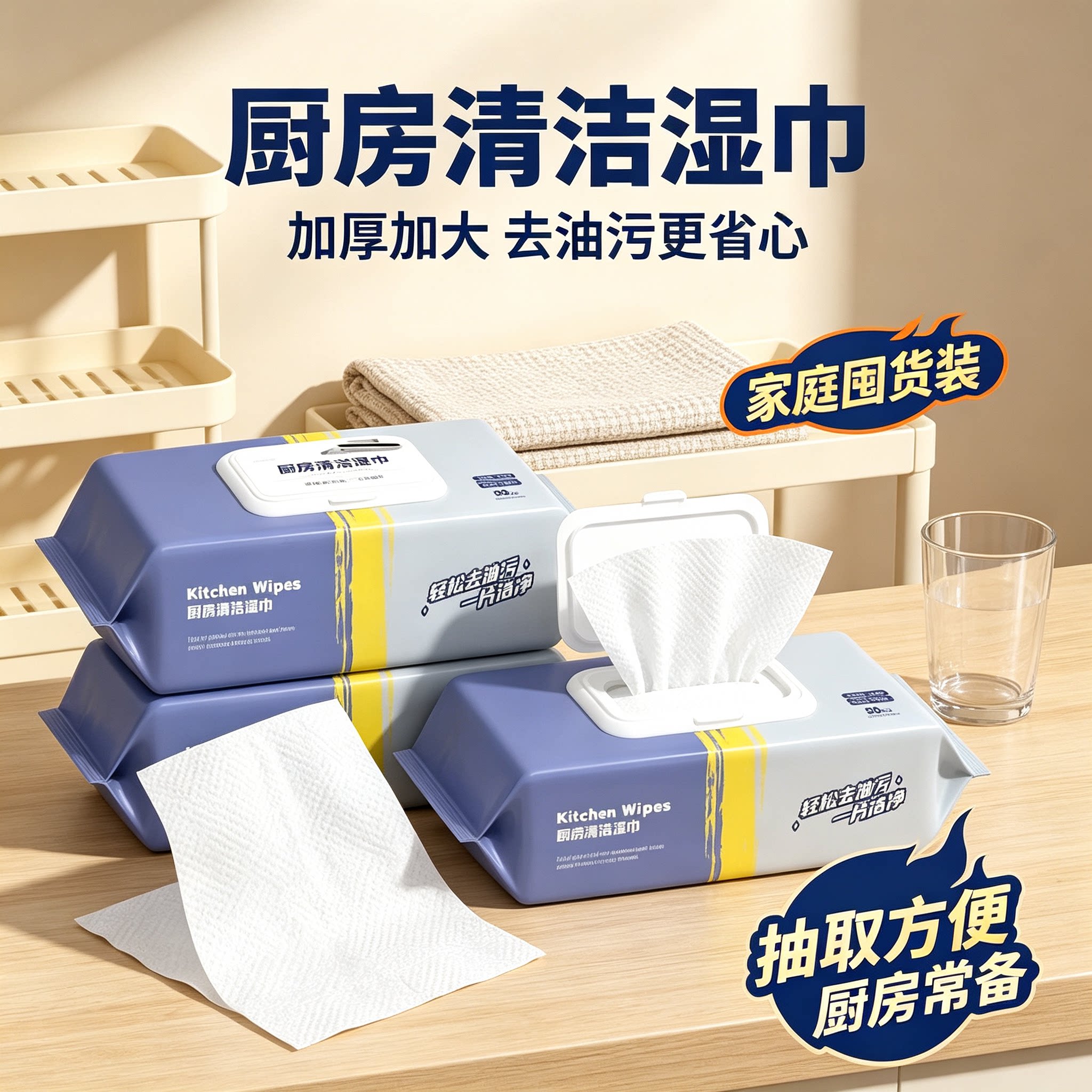 厨房清洁湿巾加厚加大 强力去油污油烟机灶台一次性清洁湿纸巾