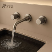 华格迈全铜暗装 入墙式 面盆龙头三孔冷热水墙排预埋枪灰拉丝镍极简