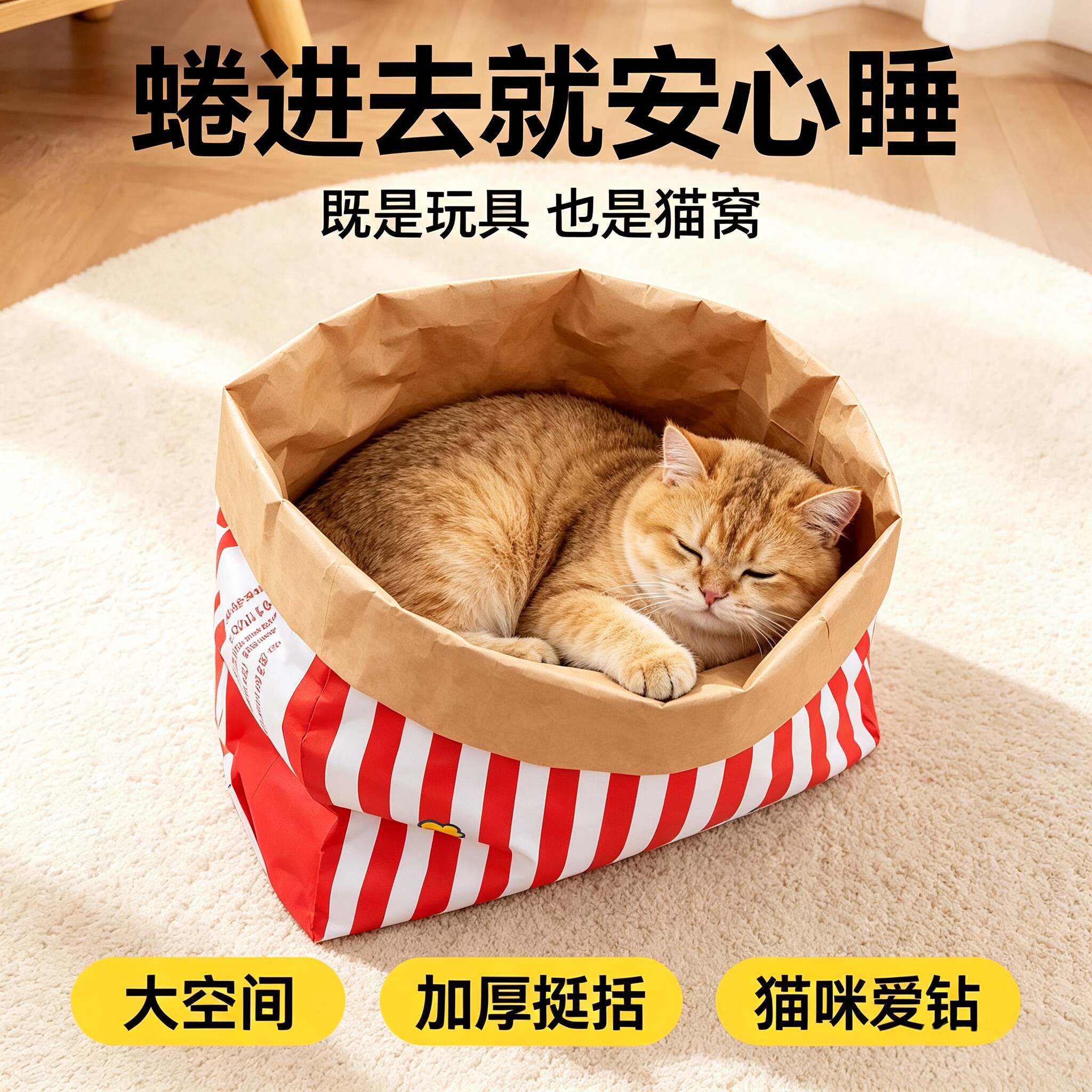 纸箱猫抓板牛皮纸袋猫玩具钻袋子捉迷藏猫咪自嗨解闷隧道窝逗猫棒图片