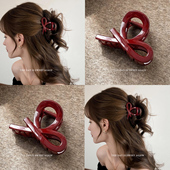 简约红色小号抓夹女2025新款 高级感半扎发夹发量少鲨鱼夹发卡发饰