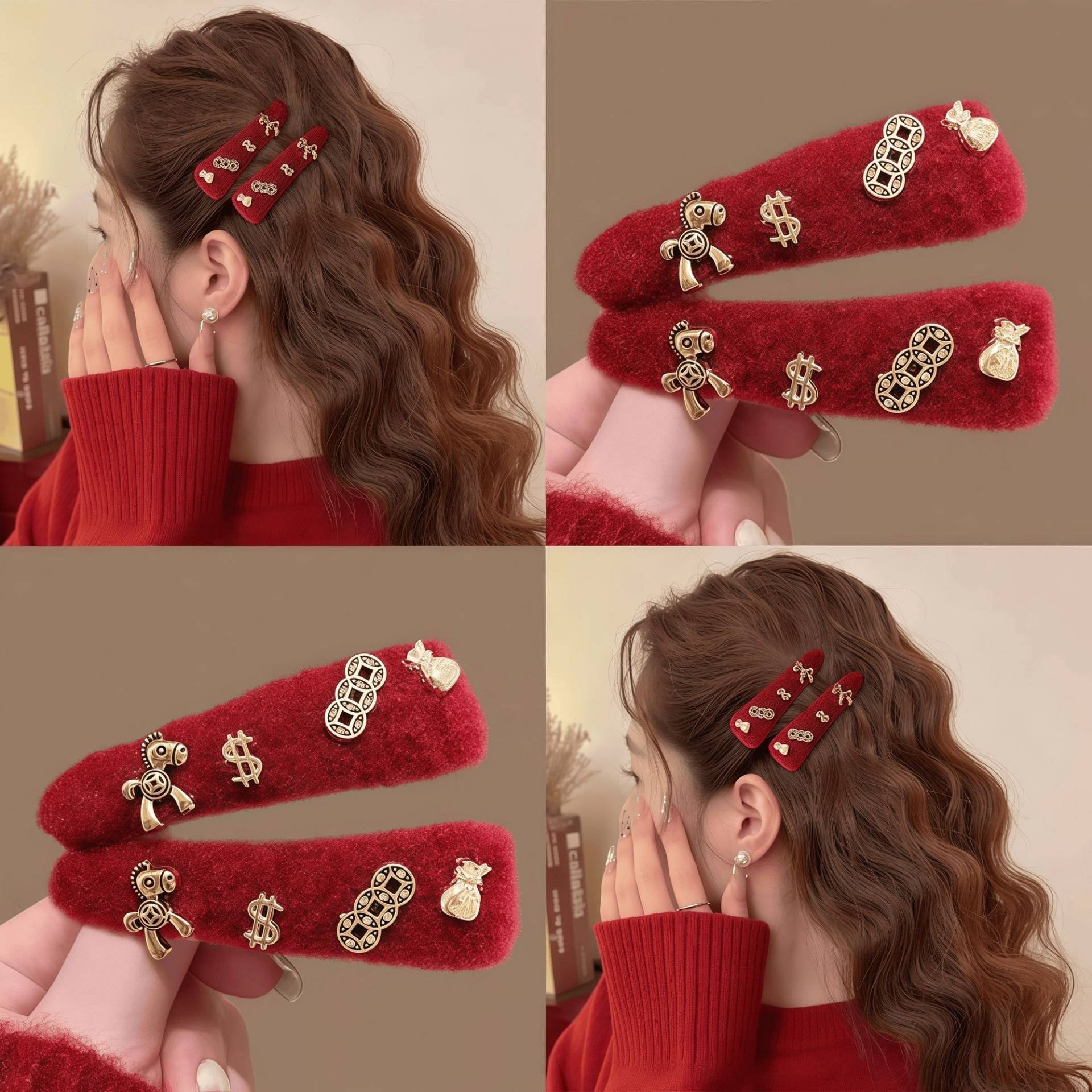 新年红色小马发夹马年本命年2026高级感金属刘海发卡侧边头饰,饰品/流行首饰/时尚饰品新,发饰,淘宝优惠券,粉丝福利购,淘宝优惠卷
