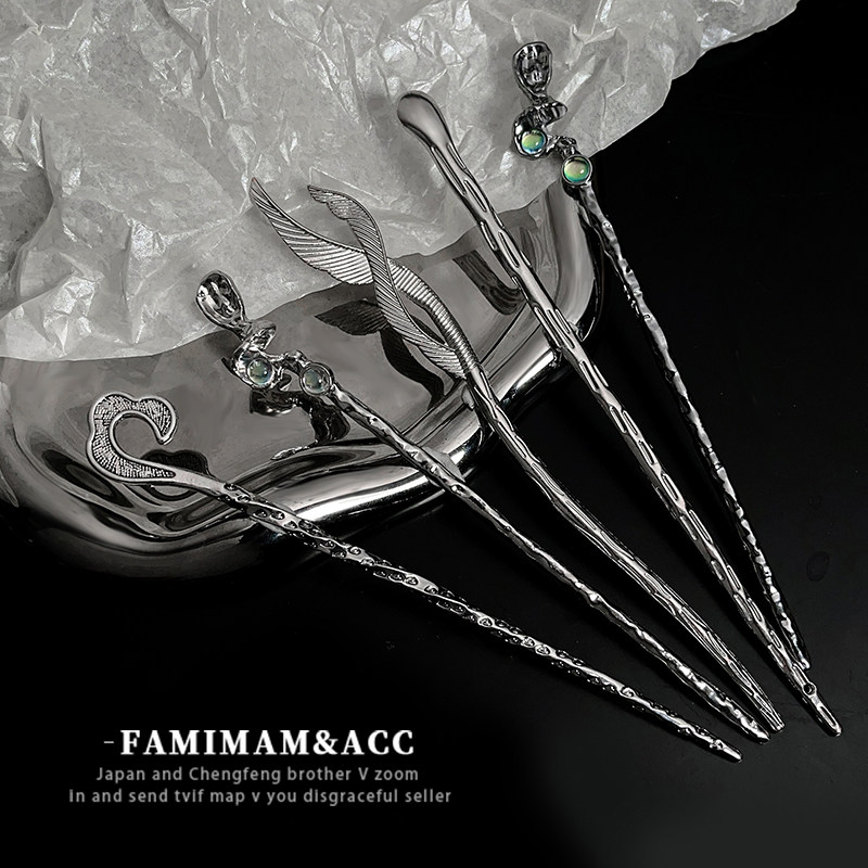 高级感金属发簪银色新中式女发钗簪子清冷感简约现代盘发钗子头饰