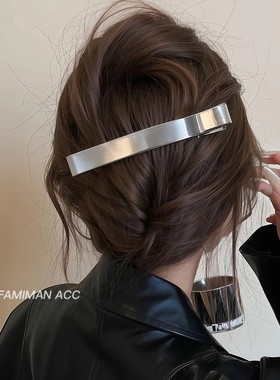 韩系银色发夹后脑勺女2025新款高端侧边一字夹大号发量大鸭嘴夹