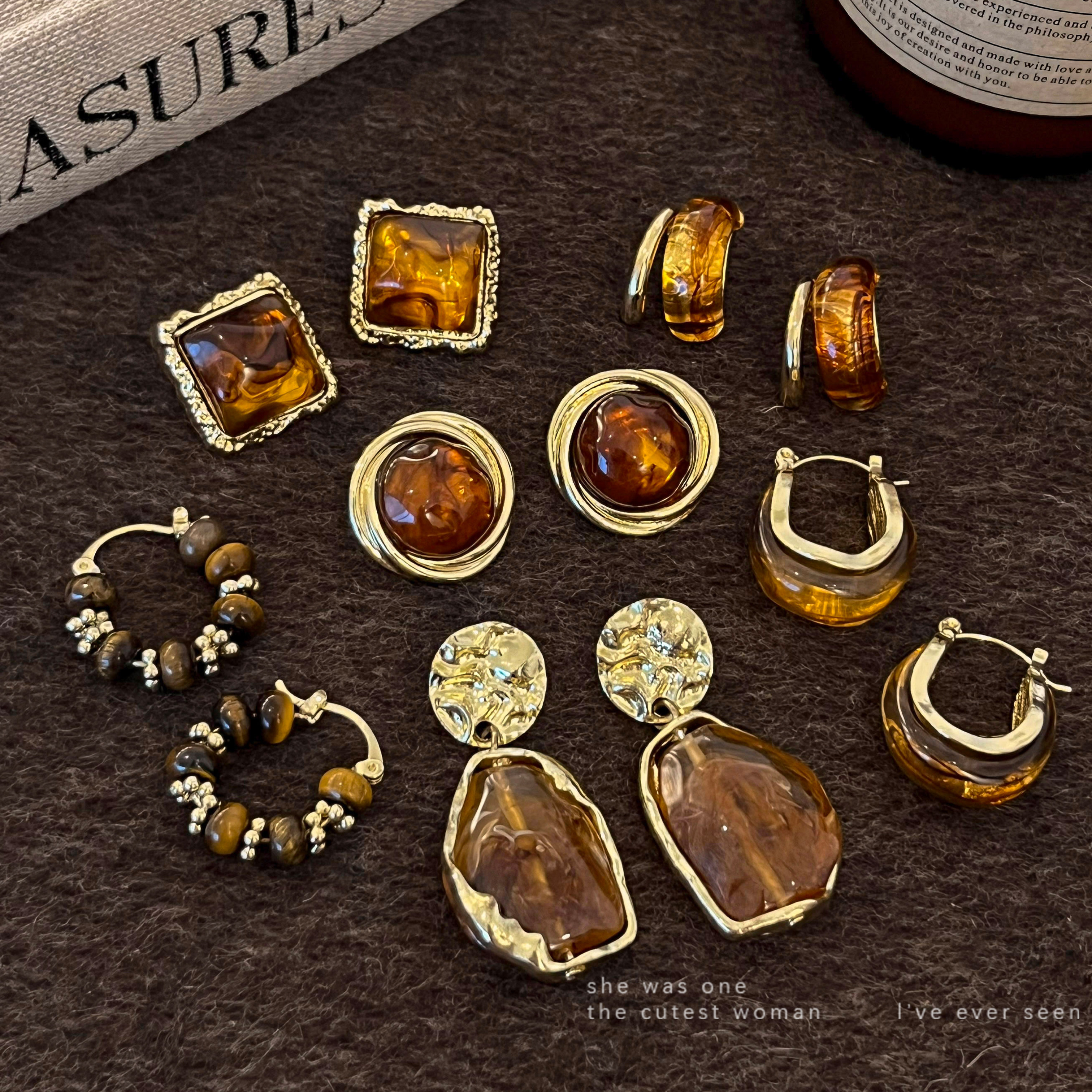 咖色系耳环女2025新款爆款高级感秋冬复古耳钉耳饰港风网红耳圈,饰品/流行首饰/时尚饰品新,耳钉,淘宝优惠券,粉丝福利购,淘宝优惠卷