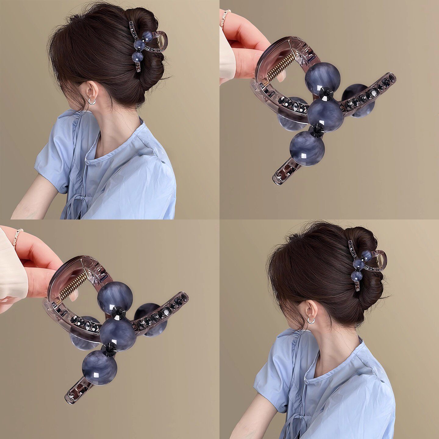 中号抓夹适合发量少后脑勺盘发鲨鱼夹高级感水钻花朵发夹头饰拎环