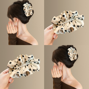千金风！气质白色珍珠双面波点抓夹女！后脑勺显发量多鲨鱼夹头巾