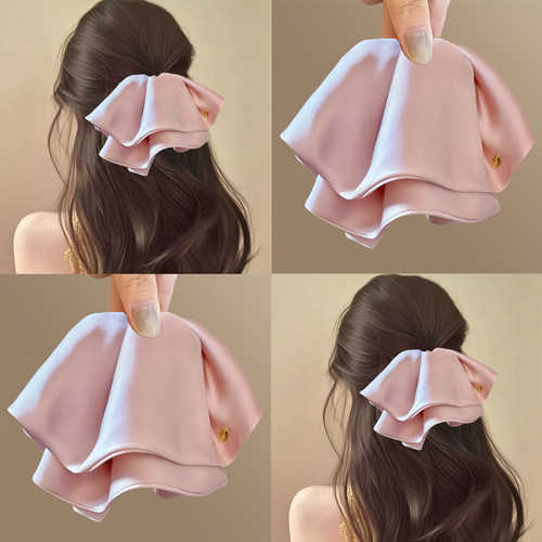 梦幻甜美！粉色缎面马尾夹