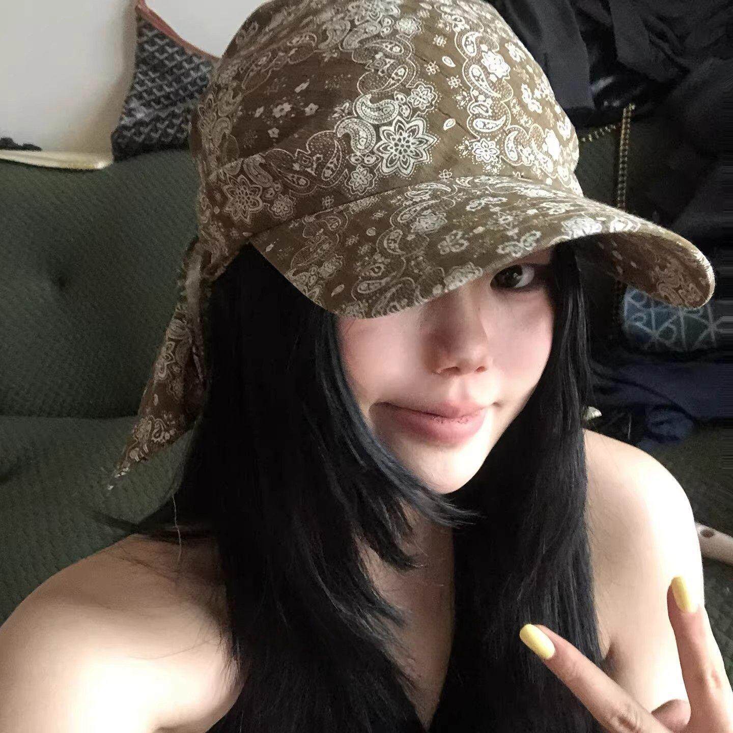 复古做旧腰果花显脸小头巾棒球帽