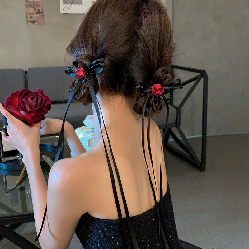 芭蕾玫瑰飘带蝴蝶结发夹后脑勺