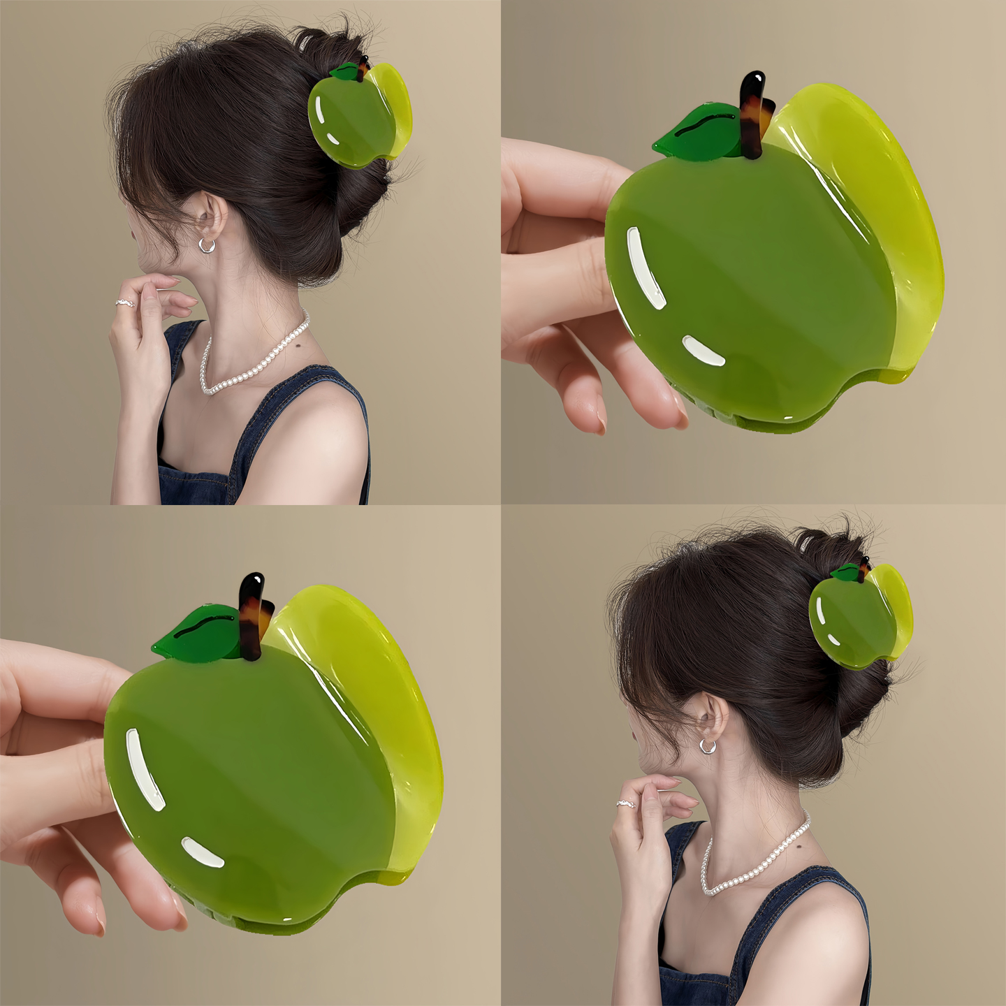 青苹果呀！高级感苹果水蜜桃鲨鱼夹盘发后脑勺发夹发抓头巾遮耳