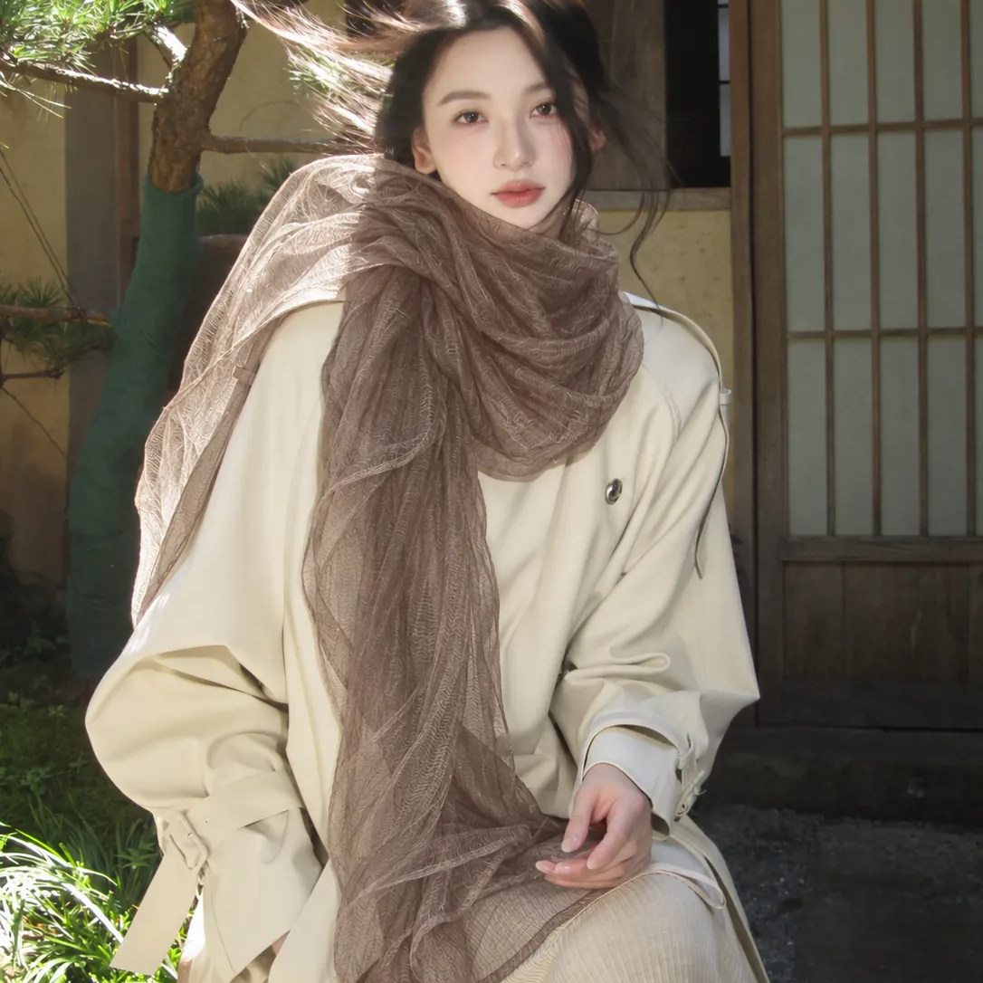 复古美拉德棕色围巾女秋季氛围感