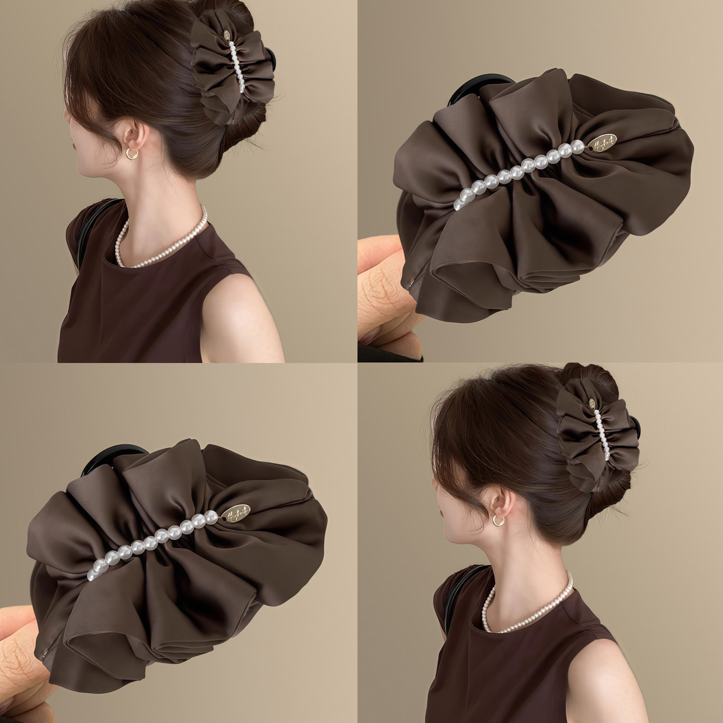 莫兰迪色~韩国缎面珍珠褶皱抓夹女高级感气质后脑勺鲨鱼夹头巾遮,运动包/户外包/配件,头巾/遮耳,淘宝优惠券,粉丝福利购,淘宝优惠卷