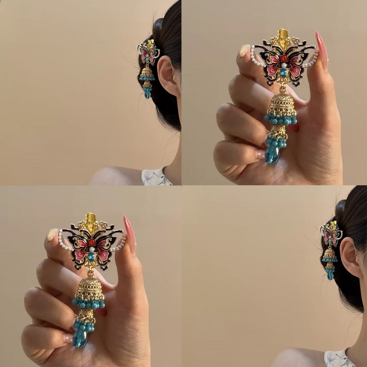 新中式蝴蝶珐琅流苏发夹女