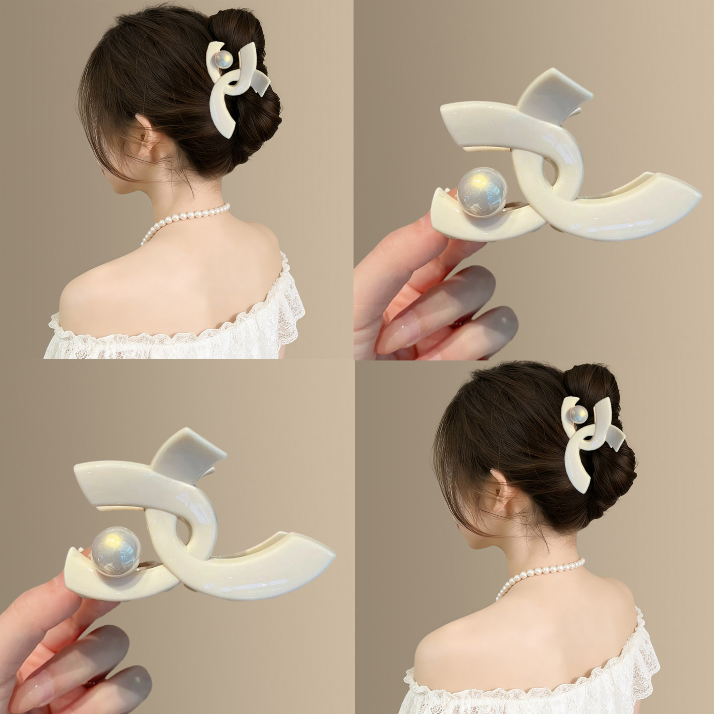 白序晚风~韩版小香风珍珠抓夹女