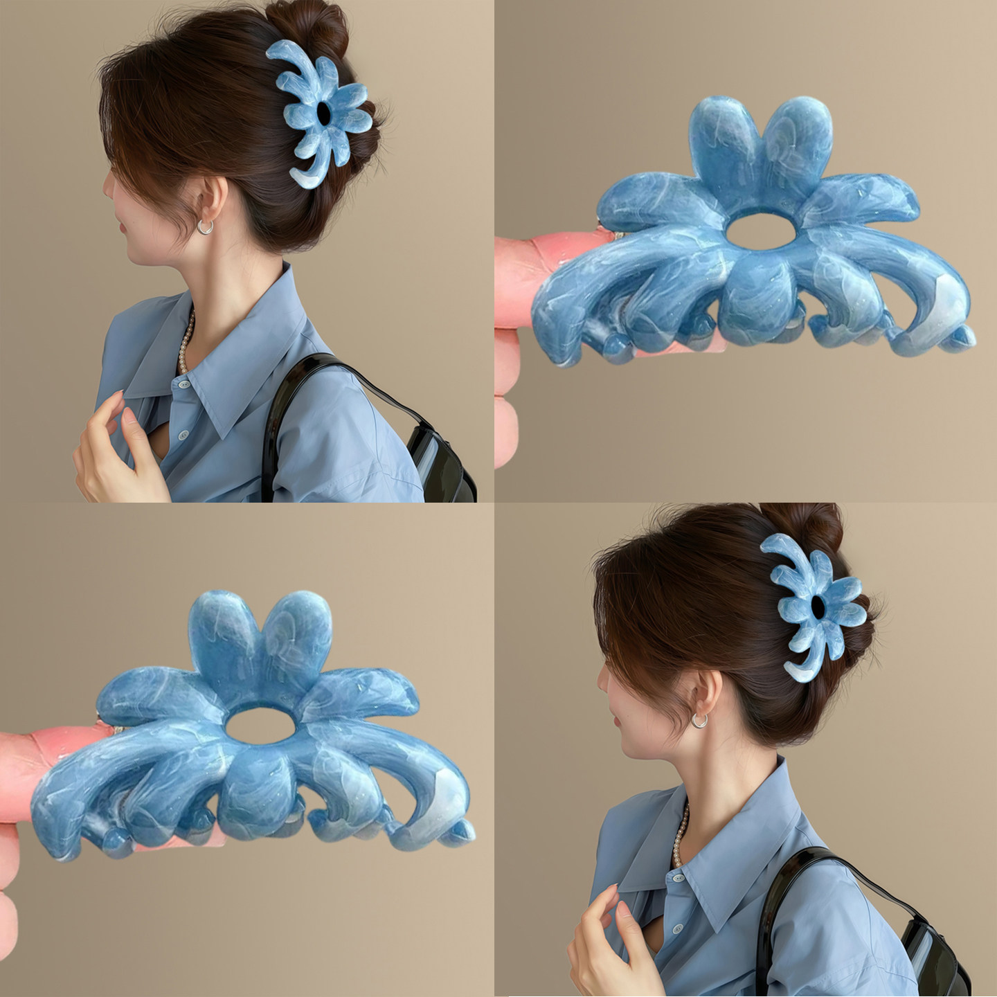 蓝海花序复古晕染渐变花朵抓夹