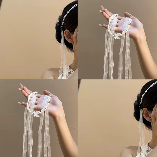 超仙白色蝴蝶珍珠发链条女超长