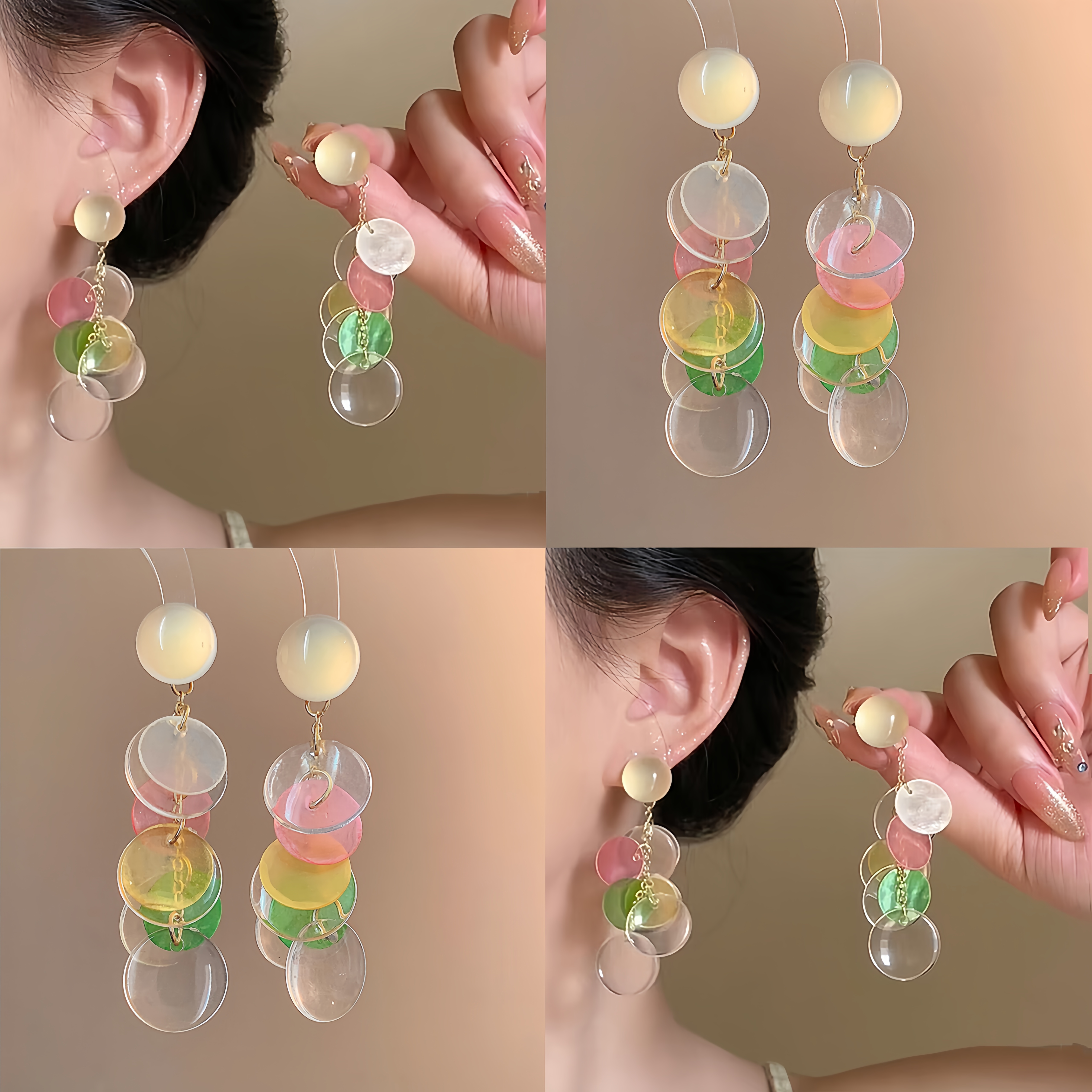 七彩泡泡！彩色流苏贝壳耳坠！新款夏天多巴胺海边耳环耳钉盘发器
