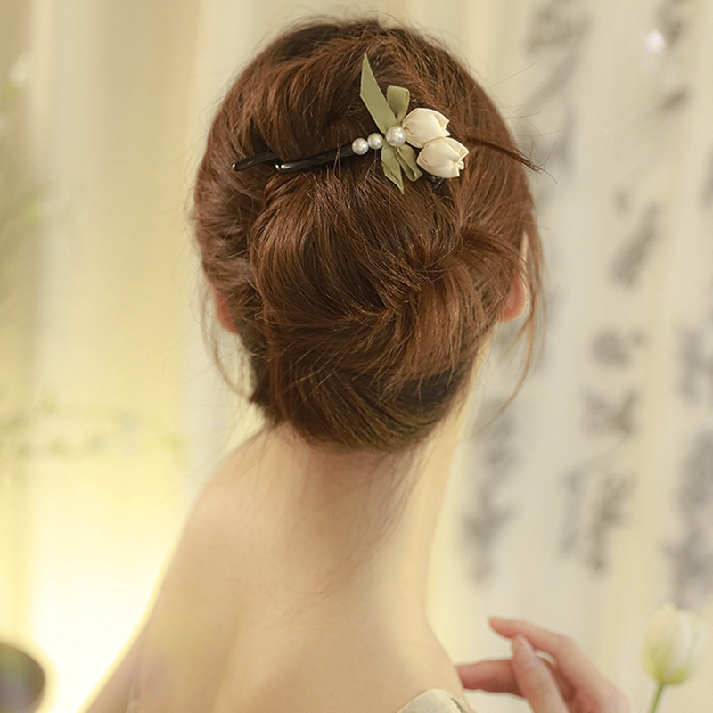 新中式郁金香扭扭一字盤發抓夾夏