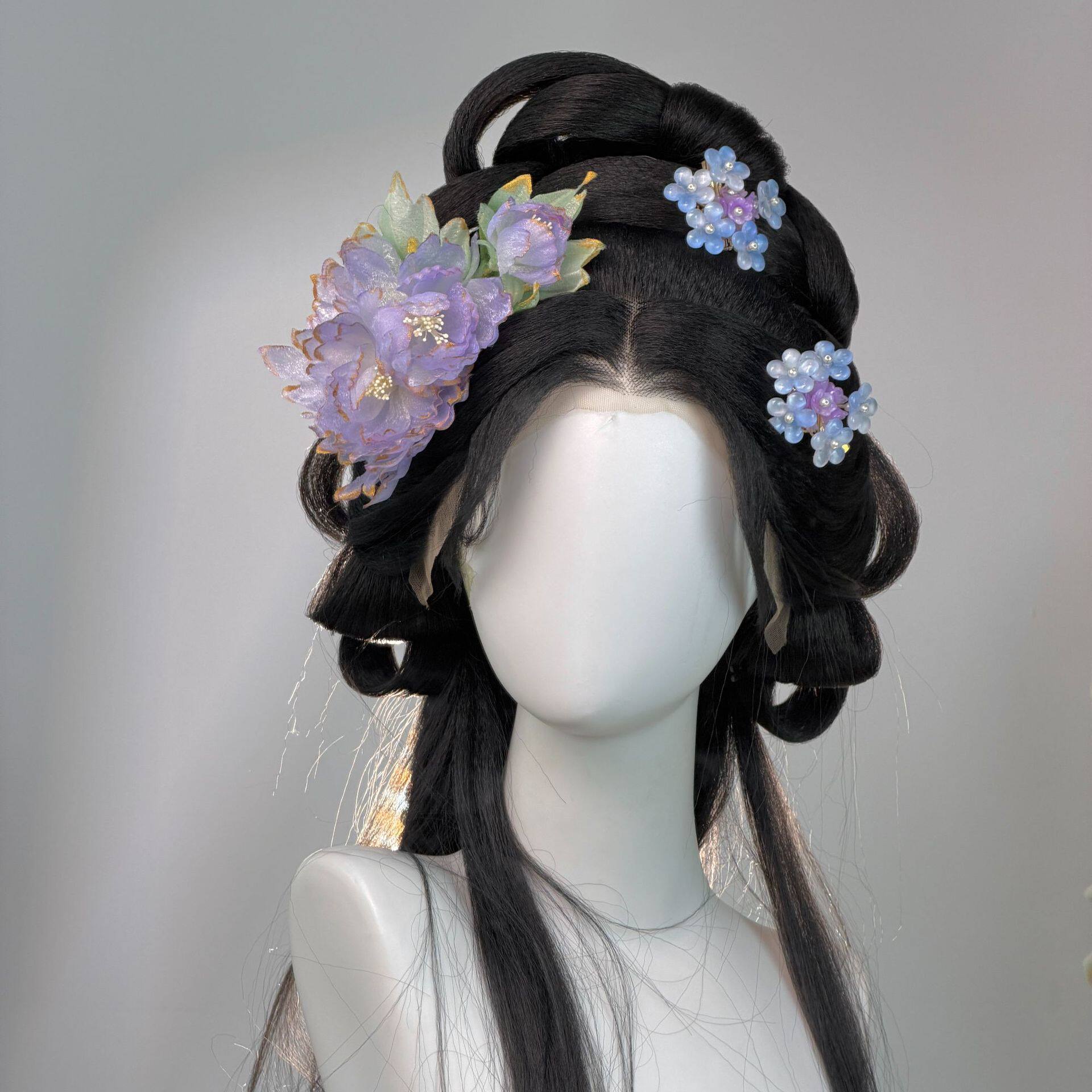 古风蓝紫色绢纱发夹侧边夹子女