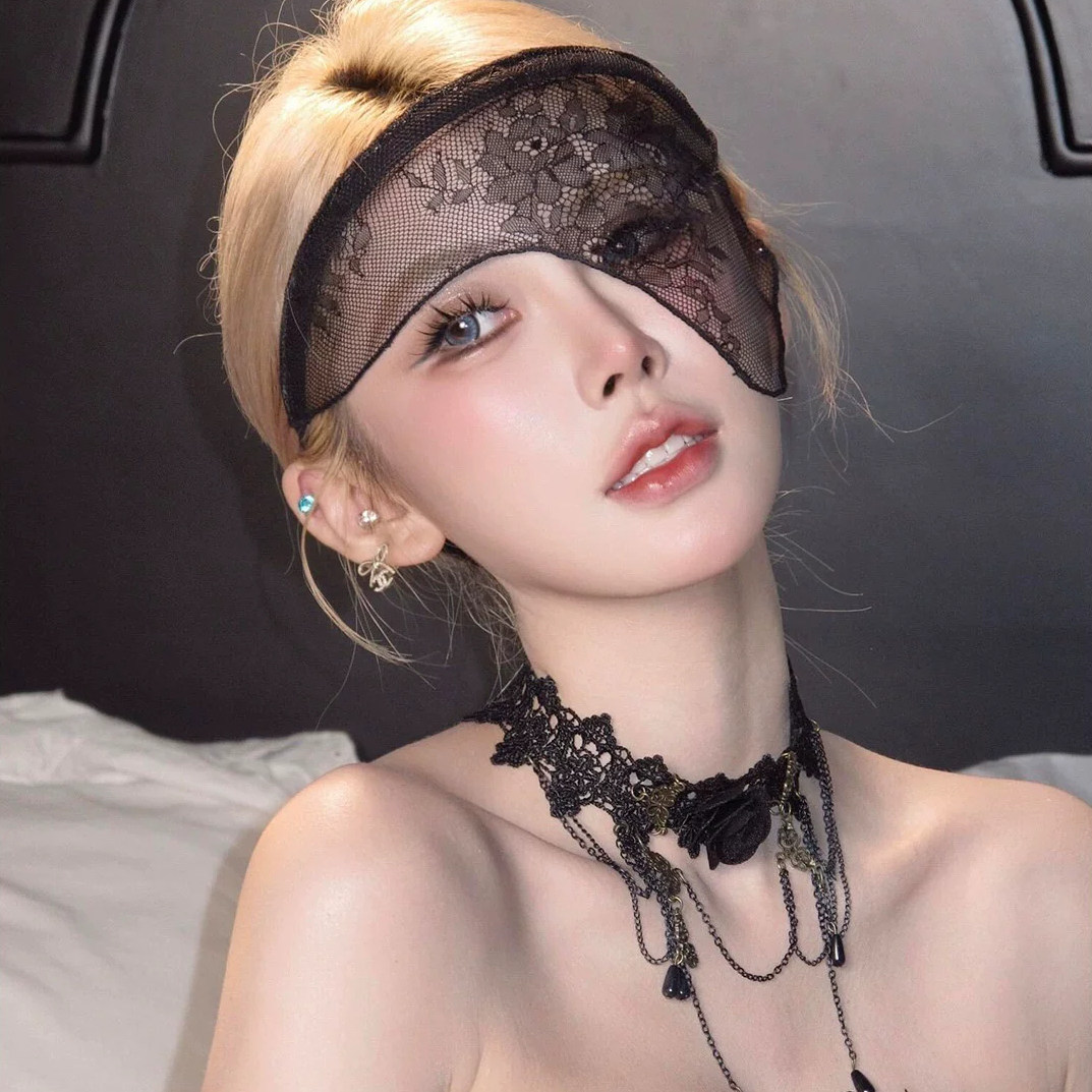 新款万圣节黑色蕾丝面纱发箍女
