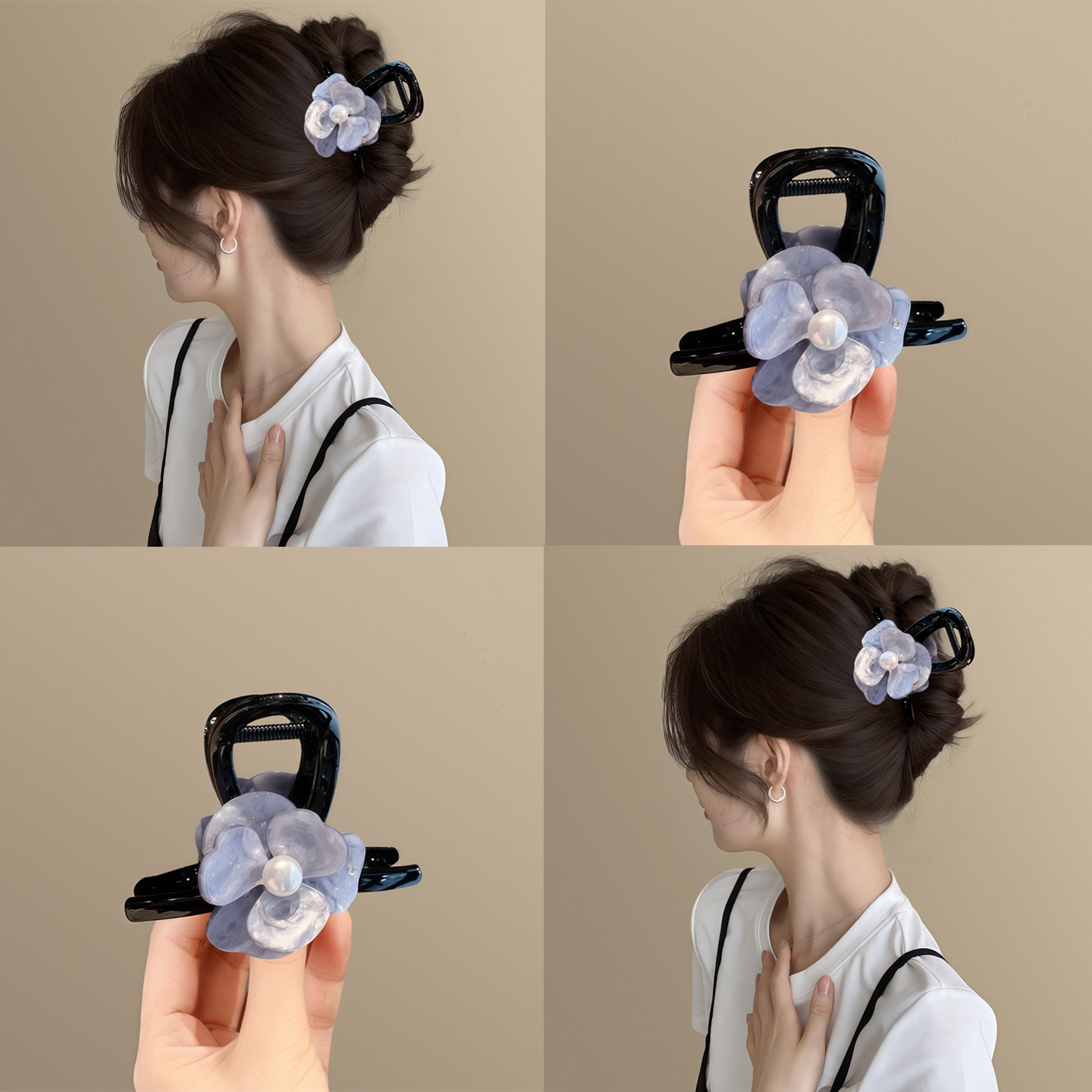 迷雾蓝！珍珠山茶花抓夹！2025年新款后脑勺中号鲨鱼夹高级感拎环,服饰配件/皮带/帽子/围巾,拎环,淘宝优惠券,粉丝福利购,淘宝优惠卷
