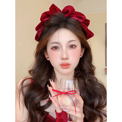 红色云朵丝绒蝴蝶结头饰发夹